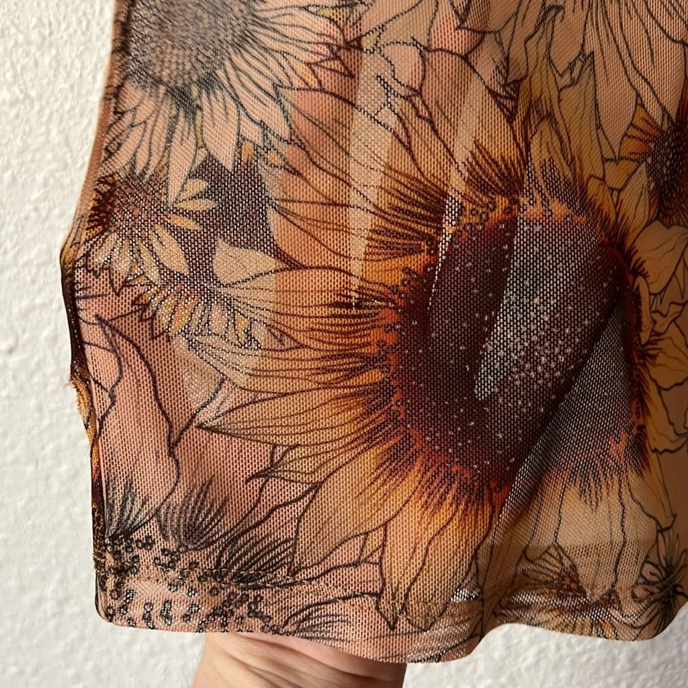 Anthropologie Porridge Short-Sleeve Mesh Tee Sunflower Print Size XS - Picture 3 of 7